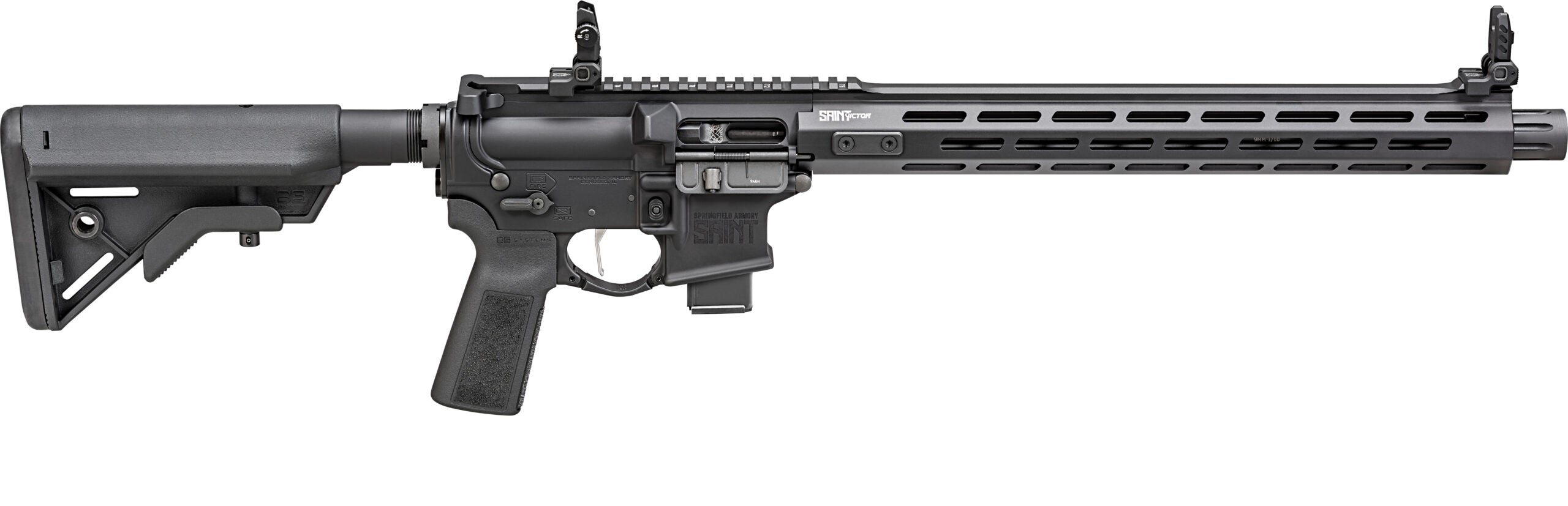 Springfield Armory STV91609BLC SAINT Victor 9mm Luger 16" 10+1, Black, B5 Sytems Bravo Stock & Type 23 Grip, Flip-Up Sights, Blast Diverter