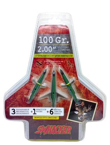 Swhacker Broadhead 2-Blade 100gr 2" Cut 3-Pack Includes Practice Head