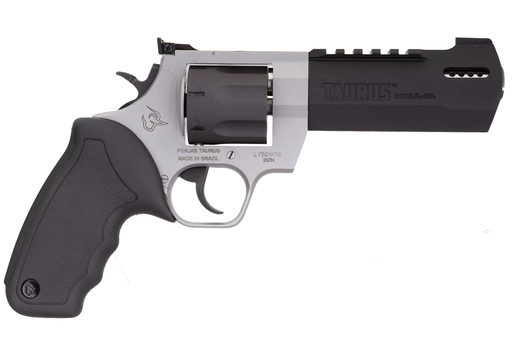 Taurus 2357055RH Raging Hunter 357 Mag 7rd 5.12" Matte Black Oxide Cylinder & Barrel Matte Stainless Steel Frame Black Rubber with Integrated Red Cushion Insert Grip