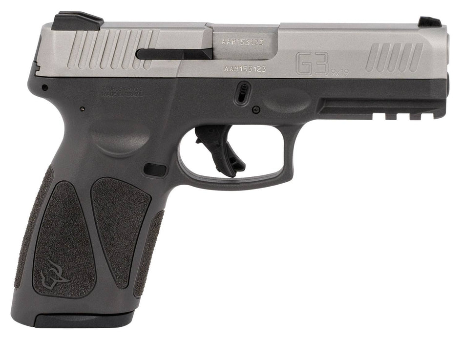 Taurus 1G3B949G15 G3 Full Size Frame 9mm Luger 15+1 4" Matte Stainless Steel Barrel, Matte Serrated Stainless Steel Slide, Gray Polymer Frame w/Picatinny Rail, Gray Polymer Grip, Right Hand