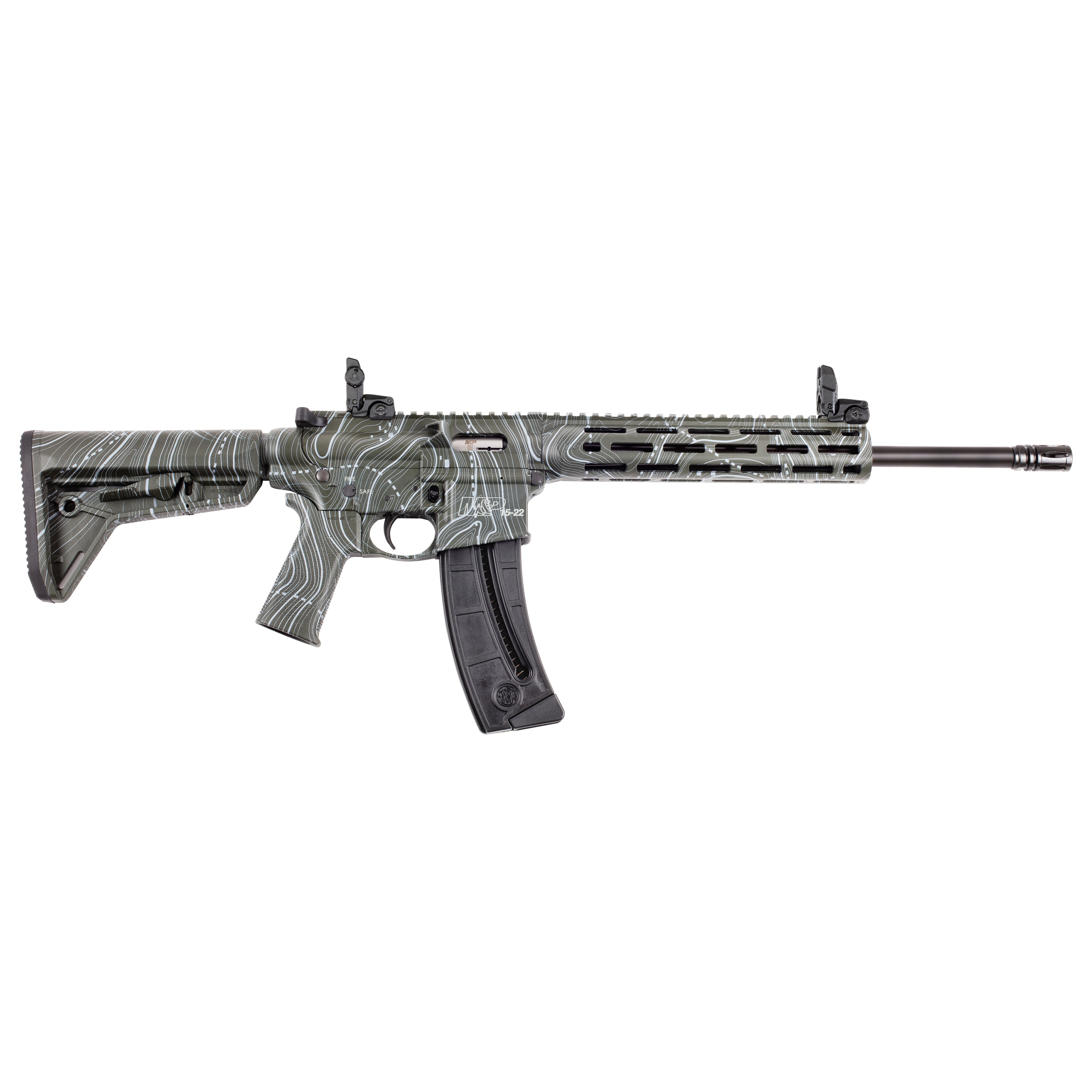 Smith & Wesson 14469 M&P15-22 Sport 22 LR 25+1 16.50" Black Threaded Barrel, Overall OD Green Topographic Cerakote Polymer Receiver w/Picatinny Rail, M-LOK Handguard, Adj Magpul Moe SL Polymer Stock &