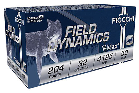 Fiocchi .204 Ruger Field Dynamics 32 grain Hornady V-Max ammunition