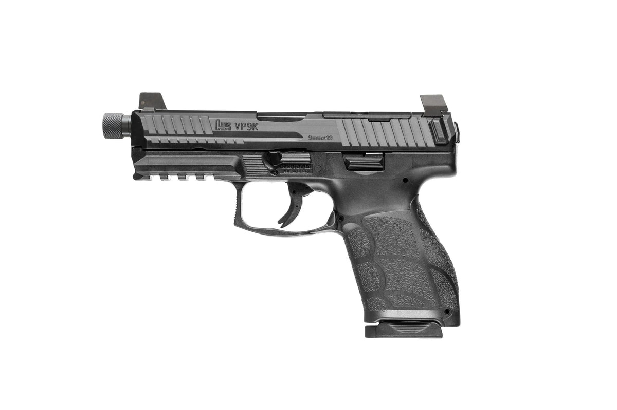 HK 81001231 VP9A1 K Tactical 9mm Luger 10+1 4.70" Black Threaded Barrel, Black Steel Optic Ready/Serrated Slide, Black Polymer Frame w/Picatinny Rail, Textured Grip