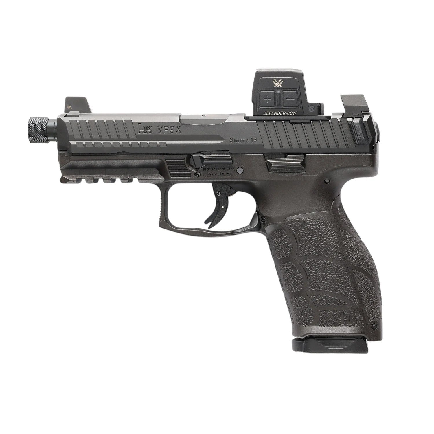 HK 81001366 VP9A1 X Tactical w/Optic Full Size 9mm Luger 10+1 4.70" Black Threaded Barrel, Black Steel Serrated w/Optic Slide, Black Polymer Frame w/Picatinny Rail, Textured Grip, Vortex CCW