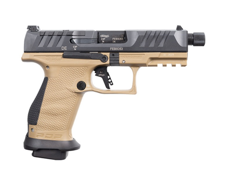 Walther Arms 2880008 PDP Pro SD Compact 9mm Luger 10+1 4.60" Black Threaded Barrel, Black Optic Ready/Serrated Slide, Flat Dark Earth Polymer Frame w/Picatinny Rail, Textured Polymer Grip