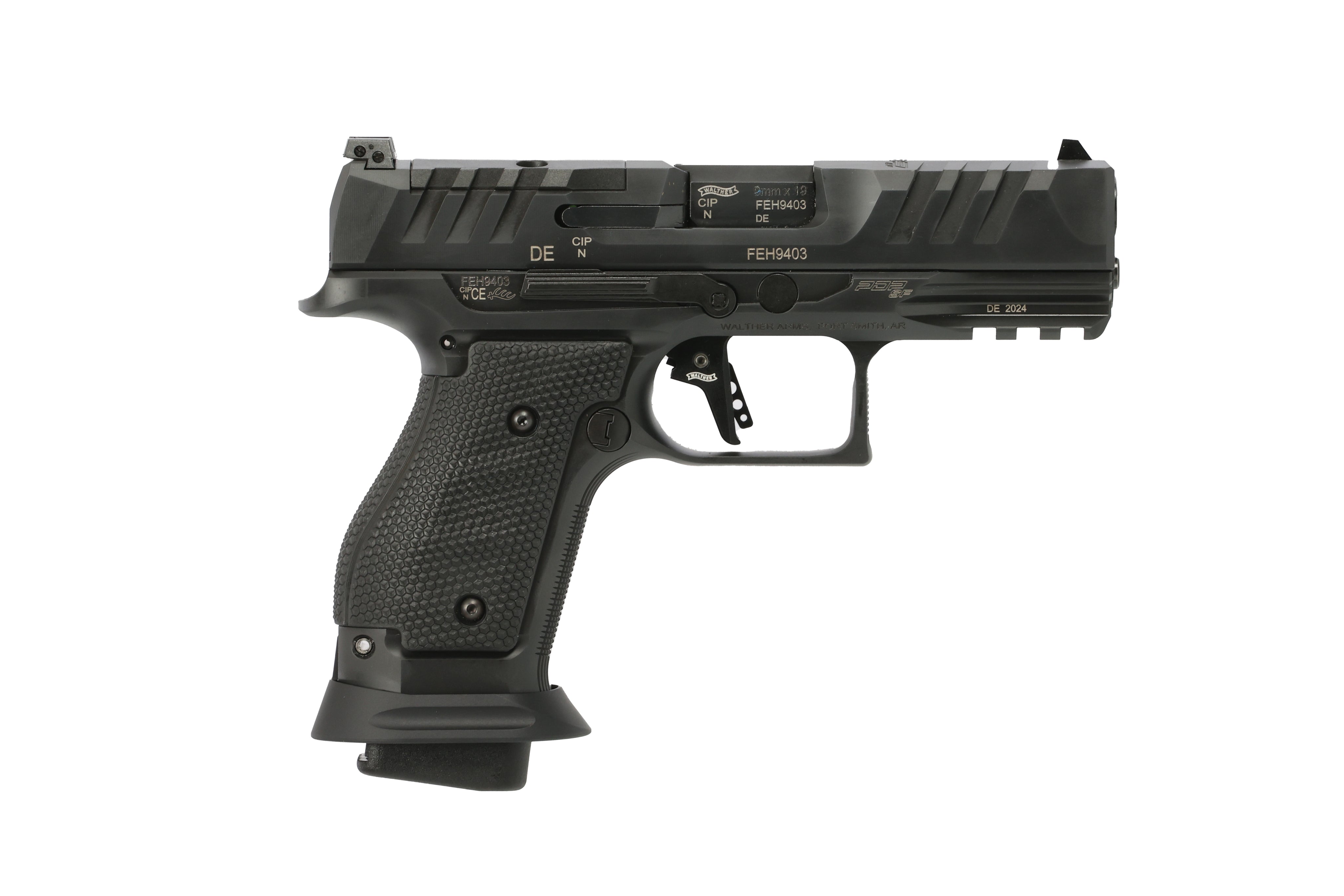 Walther Arms 2896991 PDP Pro Compact Frame 9mm Luger 18+1 4" Black Steel Barrel, Black Optic Cut/Serrated Steel Slide, Black Steel Frame w/Picatinny Rail, Textured Wraparound Grip