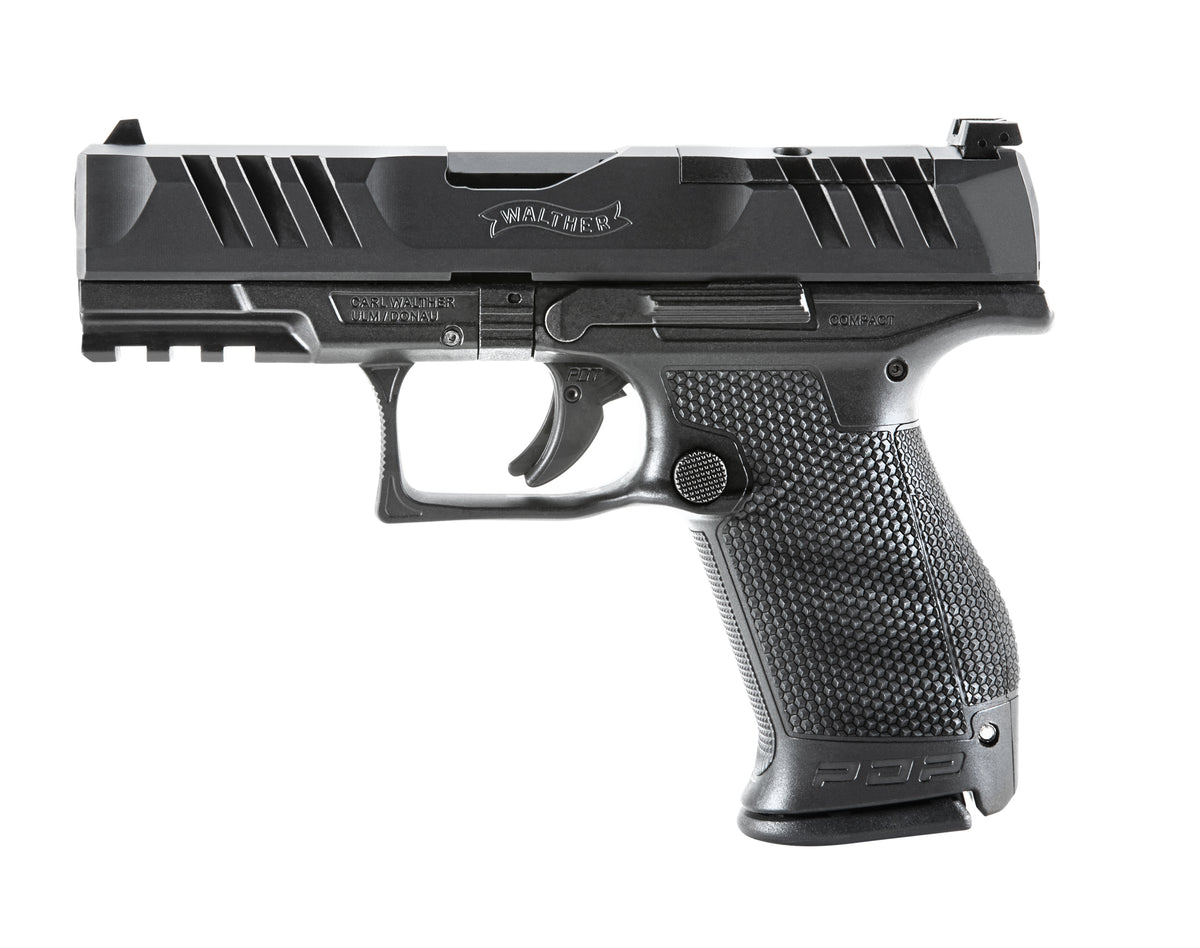 Walther Arms 2854686 PDP Compact Frame 9mm Luger 10+1 4" Black Steel Barrel, Black Optic Ready/Serrated Steel Slide, Black Polymer Frame w/Picatinny Rail, Textured Polymer Grip, Ambidextrous