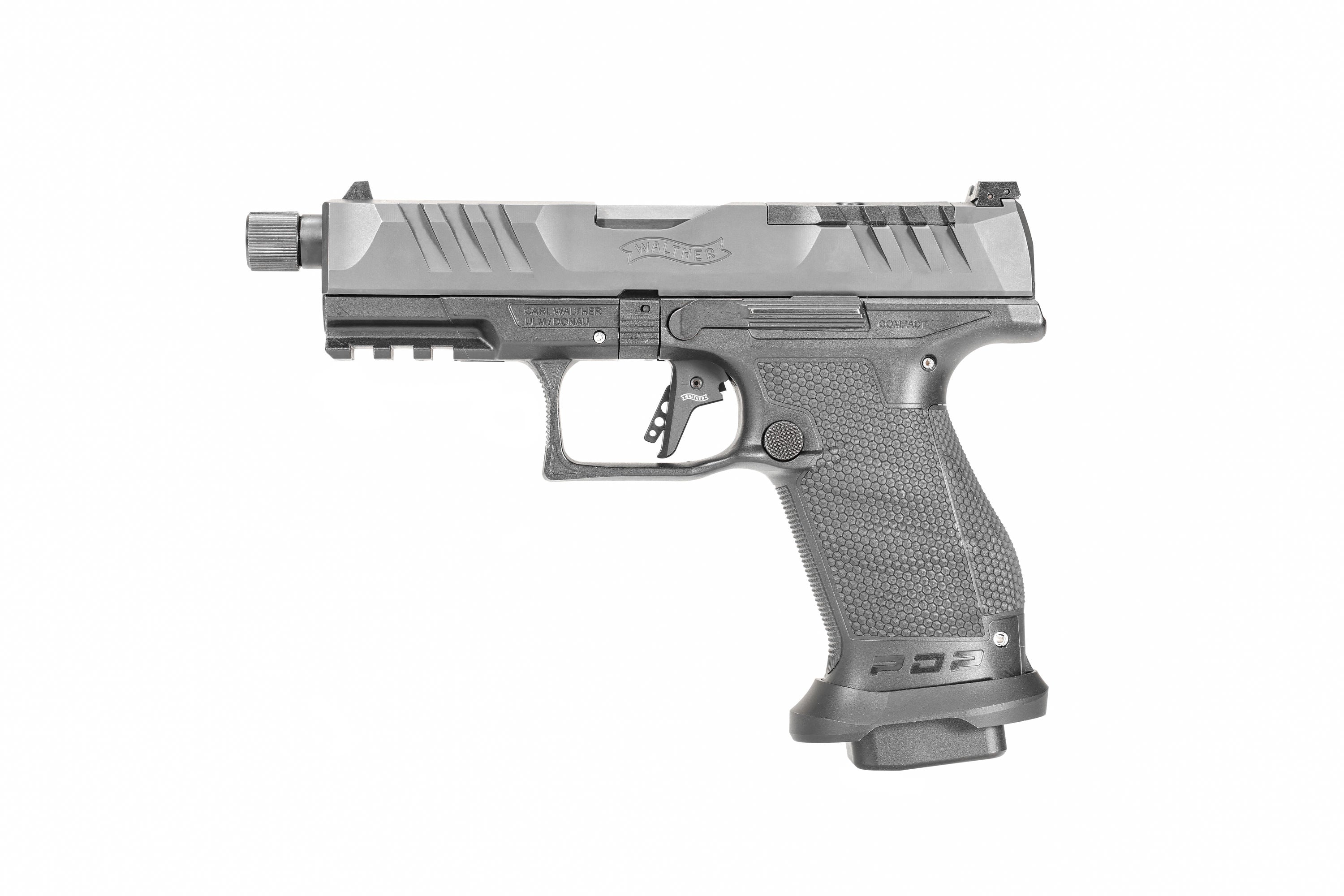 Walther Arms 2858151 PDP Compact Pro 9mm Luger 4.60" 10+1 Threaded Barrel Flared Magwell Black Steel Slide with Front Serrations & Optics Cut Performance Duty Textured Black Polymer Grip