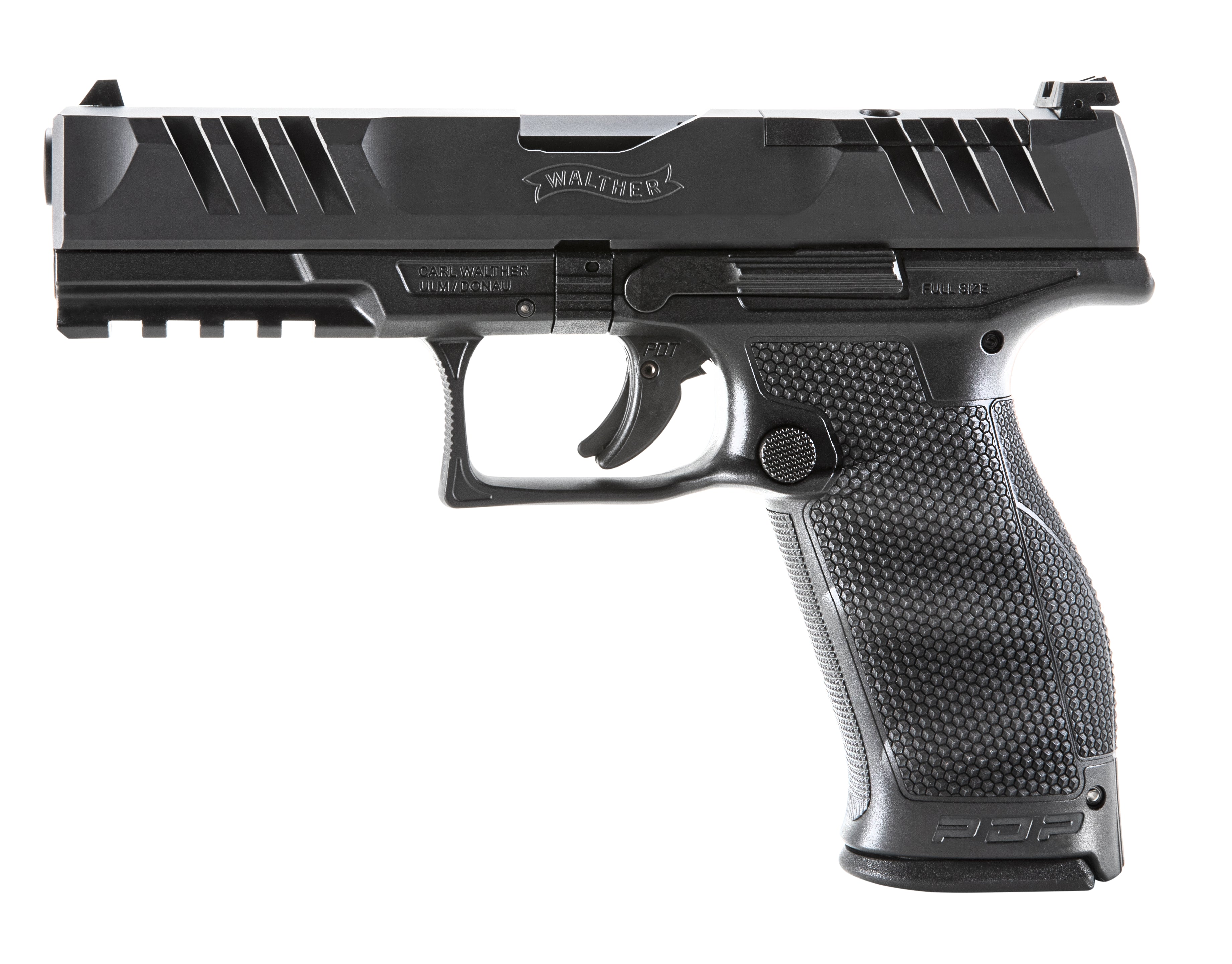 Walther Arms 2842475 PDP 9mm Luger 18+1 4.50" Black Polygonal Rifled Barrel, Black Optic Ready/Serrated Steel Slide, Black Polymer Frame w/Picatinny Rail, Ambidextrous