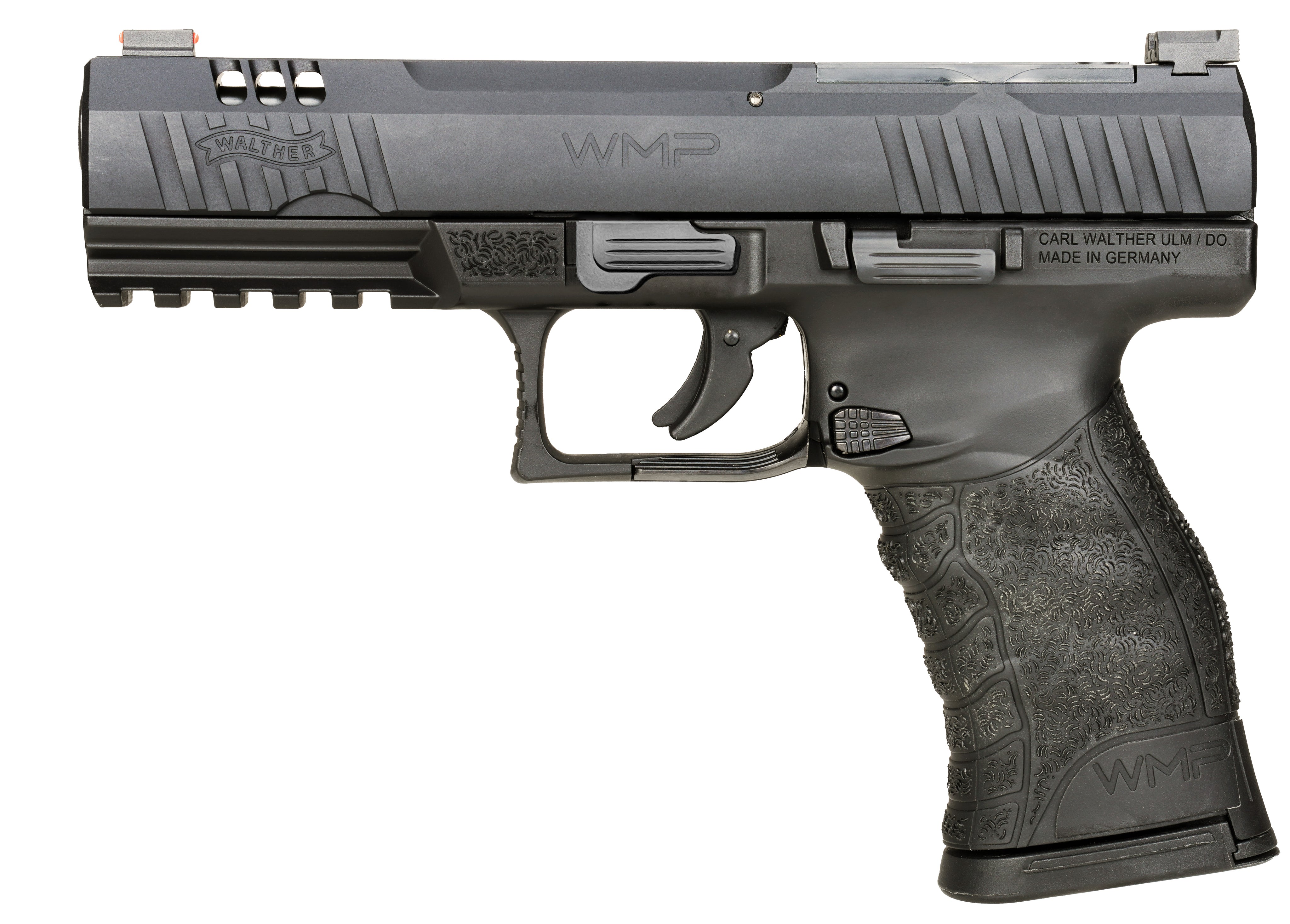 Walther Arms 5220302 WMP Optic Ready 22 WMR 10+1 4.50" Stainless Steel Barrel, Black Optic Ready/Serrated Slide, Black Polymer Frame w/Picatinny Rail, Black Polymer Grip, Right Hand