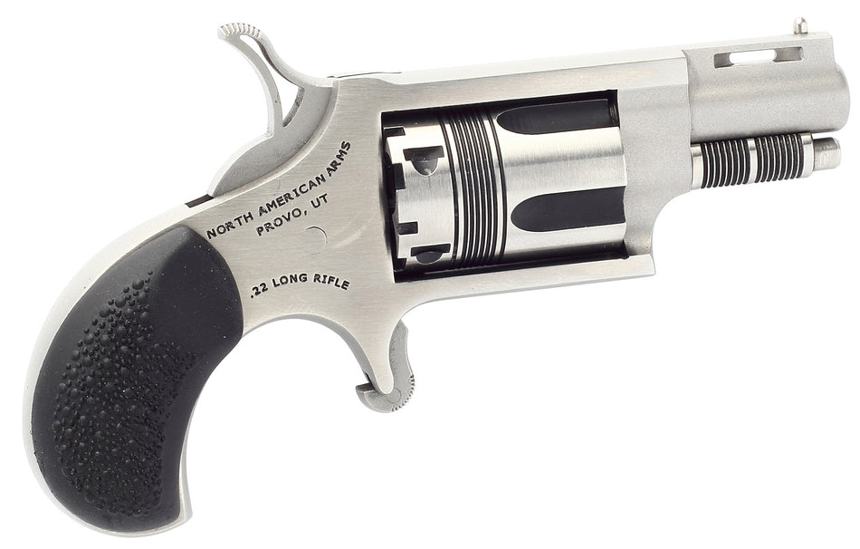 North American Arms 22LRTW Wasp 22 LR 5rd rd 1.13" Stainless Vent Rib Steel Barrel, Matte Stainless Steel Frame, Stainless Cylinder, Exclusive Black Pebbled Rubber Grips