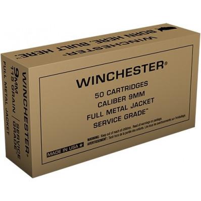 Winchester 9mm Luger / Parabellum Service Grade 115 grain Full Metal Jacket ammunition