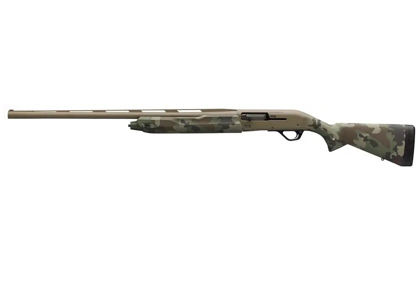 Winchester Repeating Arms 511313291 SX4 Hybrid Hunter 12 Gauge 3.5" Chamber 4+1 2.75" 26", FDE Cerakote Rec/Barrel, Woodland Camo Furniture, Fiber Optic Front Sight Left Hand