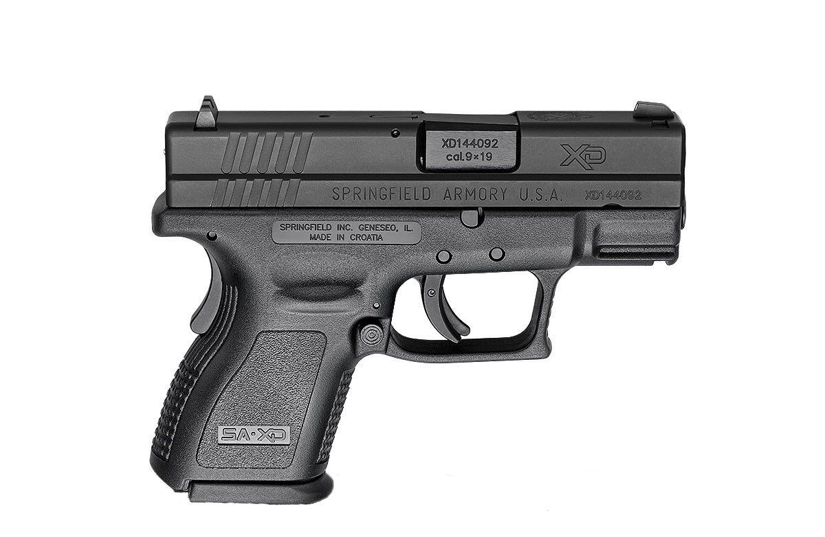 Springfield Armory XD9801 XD *CA Compliant Sub-Compact 9mm Luger 10+1, 3" Black Melonite Steel Barrel & Serrated Slide, Black Polymer Frame w/Picatinny Rail, Black Polymer Grip